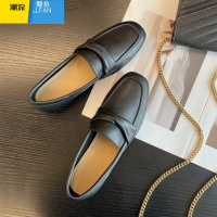 聚范一脚蹬休闲百搭乐福鞋平底单鞋女金典四季新款方头英伦风头层皮