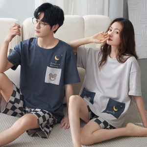 情侣睡衣夏季纯棉女士韩版短袖短裤男士宽松加大码外穿家居服套装