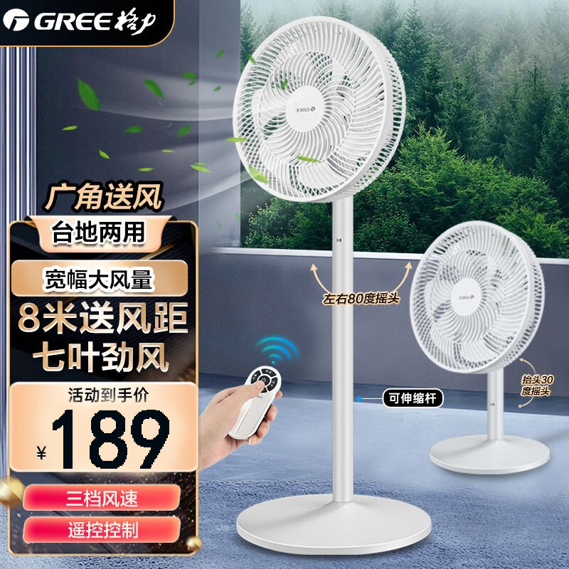 格力(GREE)电风扇家用落地扇台地两用七叶柔风大风量轻音节能立式智能遥控风扇易拆洗电扇12吋 FS-3015Bh7