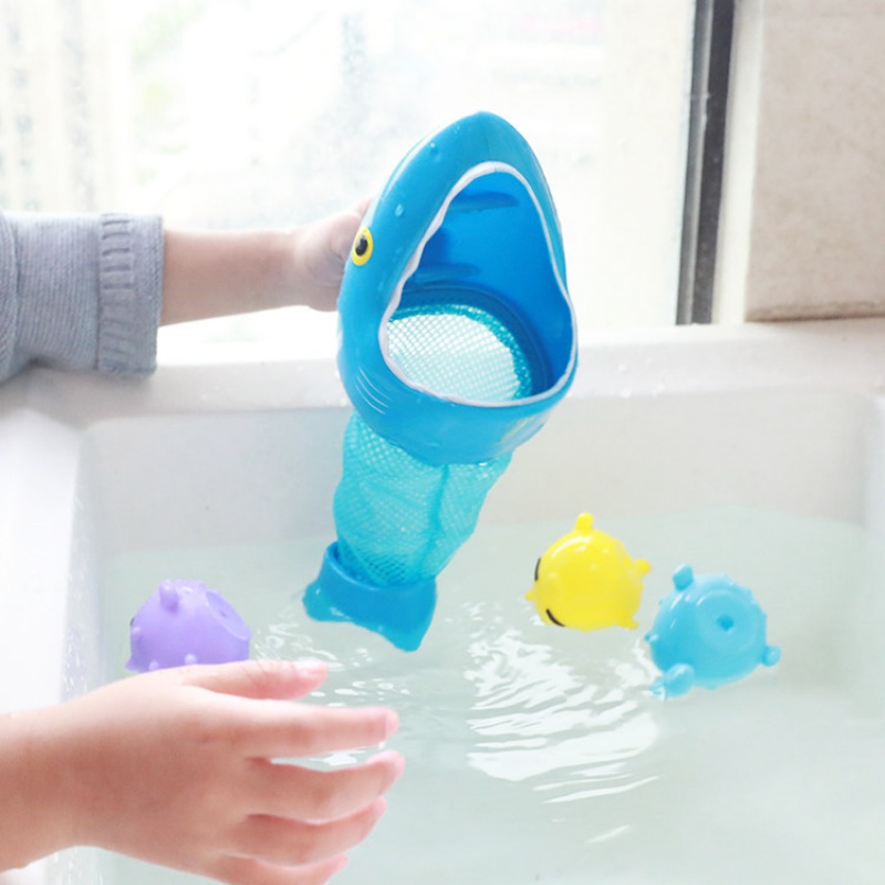 的乌龟和钓鱼捞鱼网软胶洗澡戏水玩具6-24个月 鲨鱼捞网(含3个小球)