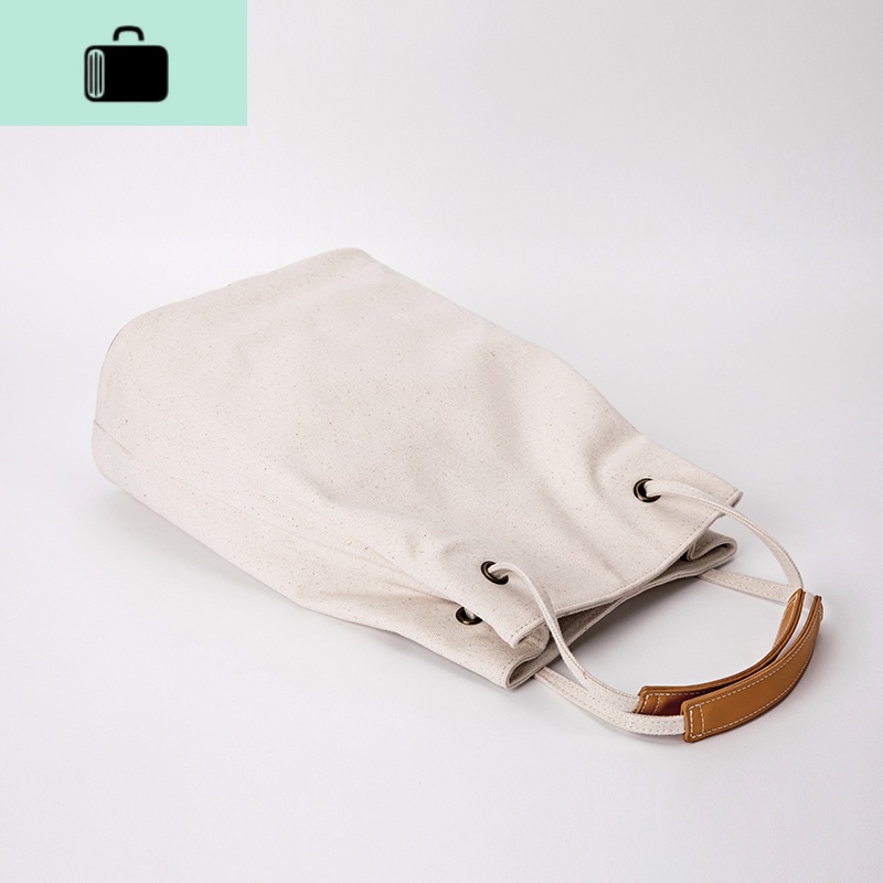 白色帆布包女 单肩文艺小清新水桶单肩包简约布包NEW LAKE女士单肩包