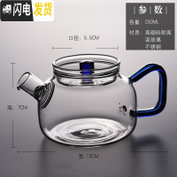 三维工匠加厚玻璃茶壶带过滤耐热泡茶壶全玻璃茶具煮茶壶侧把小花茶壶 玻璃小壶H21蓝中号:250