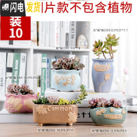 三维工匠多肉花盆陶瓷粗陶透气大口径大号盆栽创意小盆栽 款10套装10(5个) 中小花盆容器