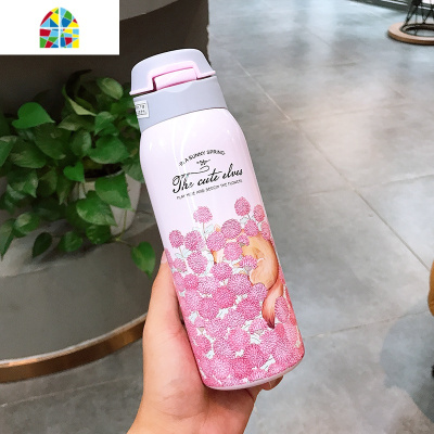 吸管保温杯大人刻字定制保温水杯女学生ins原宿风简约保温瓶便携 FENGHOU [小号绿色]花海保温吸管杯容量350ml