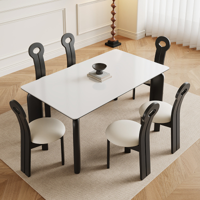 青木川 简约现代实木餐桌椅组合客厅餐厅家用岩板餐桌小户型多功能四人六人中古风吃饭桌子