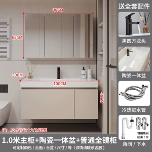 汉德斯科卫浴柜浴室柜组合实木智能镜柜下挂一体陶瓷盆柜简约吊柜挂墙式家用卫生间洗漱台洗脸盆洗手盆柜YLG016