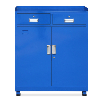 全简家具工具柜重型车间二斗双开门式五金柜铁皮储物柜多功能器材柜矮柜蓝色加厚款