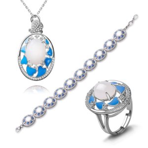 梦克拉 Mkela S925银和田玉套装 吊坠 戒指 手链 玉美人 玉石首饰套装 和田玉 其他国内证书 白色