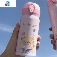 ins风韩版美少女保温杯女学生可爱简约少女便携个性不锈钢水杯子 FENGHOU 350粉色美少女+草莓背带+杯刷