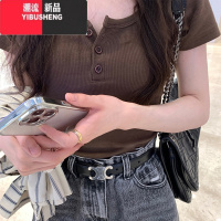 YIBUSHENG美式正肩螺纹基础款短袖t恤女季新款露锁骨性感辣妹ins短款上衣