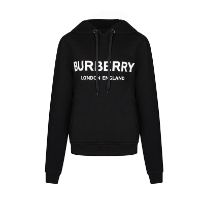 BURBERRY博柏利/巴宝莉卫衣女士长袖棉质徽标英文字母图案连帽套头衫8011652黑色