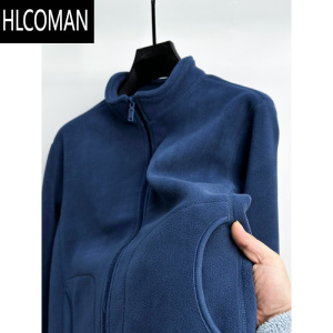 HLCOMAN双面澳绒卫衣男开衫外套男士加绒颗粒绒p暖上衣立领夹克潮