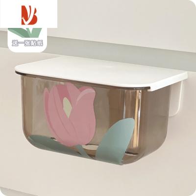 三维工匠透明纸巾盒抽纸盒浴室卡通可爱收纳盒洗脸巾卫生间厕所卷纸盒防水 灰色透明 送贴纸