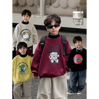 童酷儿童冬款湖州织里童装韩版宝宝上衣卡通印花加厚男童卫衣