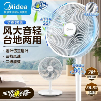 美的(Midea)电风扇家用7叶落地扇台立两用扇卧室摇头循环通风轻音大风量电扇 白色 SAF30AC