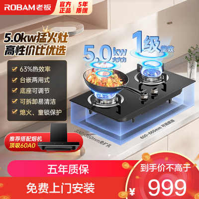 老板(Robam)星辰系列燃气炉燃气灶20B0A 双灶嵌入台式煤气灶5.2kW可调节灶具换装不改孔