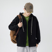 男装开衫连帽卫衣男春秋季韩版潮流落肩纯色拉链外套