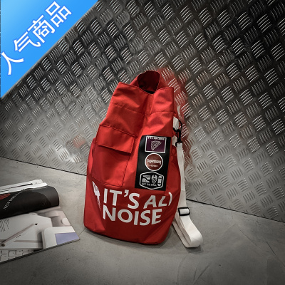 FENGHOU潮牌工装绣章斜挎双肩多功能背包袋男大学生旅行运动大容量篮球包红色