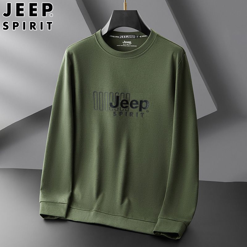 JEEP SPIRIT秋季男士休闲圆领卫衣刺绣保暖时尚套头上衣