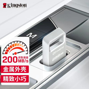 金士顿(Kingston)256GB USB3.2 Gen1 U盘 DTMC3G2 银色金属 迷你型车载U盘