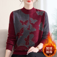 时尚妈妈秋冬装针织小衫洋气中老年女装圆领打底衫加绒上衣宽松