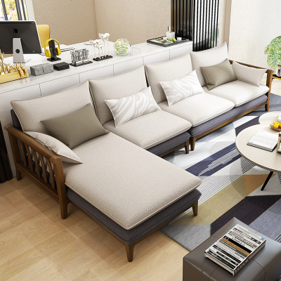 实木沙发组合 简约现代北欧风布艺沙发可拆洗经济型客厅家具整装