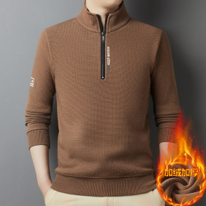 半拉链加绒加厚卫衣男冬季保暖休闲打底羊毛混纺男士毛衣