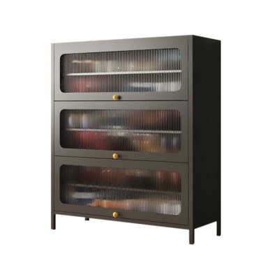 DXBG家用门口鞋柜室内入户储物柜一体翻门钢制3门6层80宽-灰