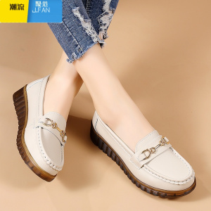 聚范豆豆鞋女2024夏季浅口平底妈妈中老年软底舒适休闲牛筋底单鞋