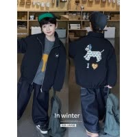 童酷男童冬季新款前后小狗刺绣宝宝夹克外套拉链立领儿童棉服