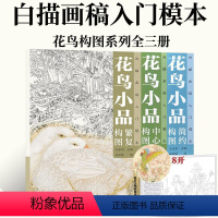[正版]花鸟小品系列全套三册 花鸟小品繁复构图 花鸟小品中心构图 花鸟小品简约构图/白描画稿入门模本 国画绘画书籍 零