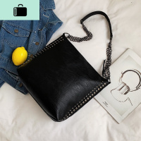 单肩包大包女2019年新款韩版百搭大学生上课斜挎包大容量水桶包潮NEW LAKE 黑色女士单肩包