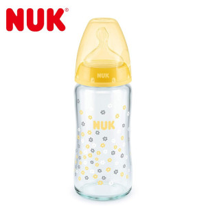 德国进口NUK奶瓶 婴儿宽口径玻璃奶瓶 防胀气自然实感 黄色小花款/240ml 配一段M号硅胶奶嘴 0-6个月