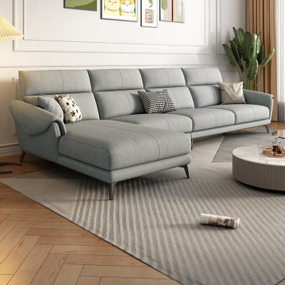 虔度极简北欧三人位转角沙发大户型客厅智能电动按摩多功能布艺沙发简约雅黑