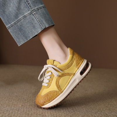 头层牛皮单鞋女2026春季新款真皮圆头气垫厚底舒适百搭休闲阿甘鞋