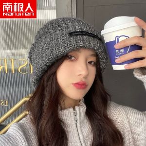 宽松大版毛线帽子女秋冬季日系粗毛线针织帽堆堆帽