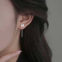 s925银四叶花耳线耳环女轻奢小众设计高级感短款耳钉耳链精致耳饰送女朋友老婆情人节七夕生日礼物