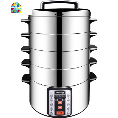 山姆斯32cm电蒸锅多功能家用商用三层大容量不锈钢预约定时电蒸笼 FENGHOU 32CM(底锅+2个低层+2个高层)