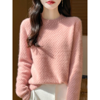 新款羊毛衫女士宽松百搭套头加厚蜂窝半高领毛衣针织打底衫