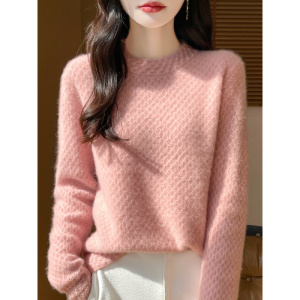 新款羊毛衫女士宽松百搭套头加厚蜂窝半高领毛衣针织打底衫