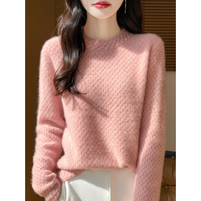 新款羊毛衫女士宽松百搭套头加厚蜂窝半高领毛衣针织打底衫