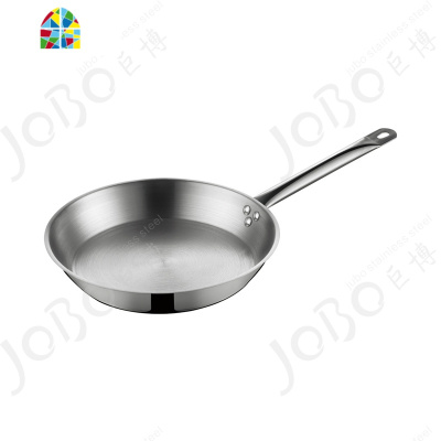不锈钢复合底煎锅 单柄无涂层煎锅 素面平底煎盘管柄钢面炒锅牛排 FENGHOU 银色(Φ320*H50mm)