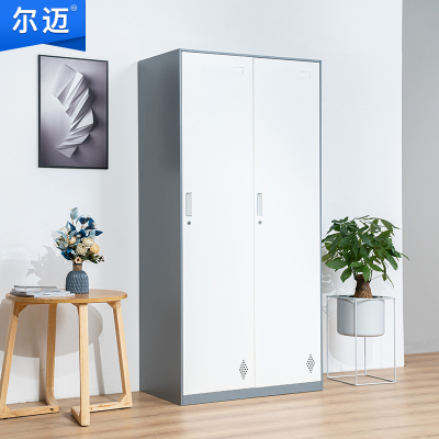 尔迈 薄边更衣柜拆装铁皮柜储物柜员工柜寄存柜存包柜鞋柜宿舍行李柜 灰白套色二门更衣柜