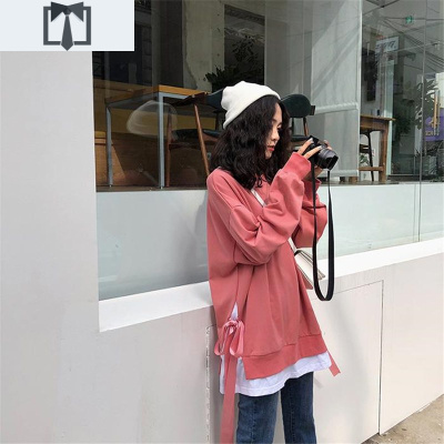 SUNTEK胖mm秋冬装2020新款大码加绒厚假两件卫衣女宽松200斤外套上衣潮卫衣