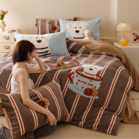 ins秋冬新款加厚牛奶绒印花四件套卡通可爱风学生宿舍床笠三件套
