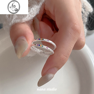 JiMi925银银素圈开口戒指女多巴胺少女彩色食指戒ins小众设计高级感潮