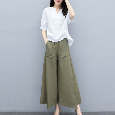 卡恋洛休闲时尚阔腿裤套装女夏季2021年洋气宽松大码两件套