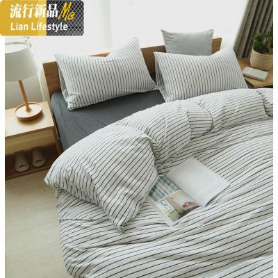日式条纹天竺棉四件套针织棉柔软床上用品母鸡风 三维工匠