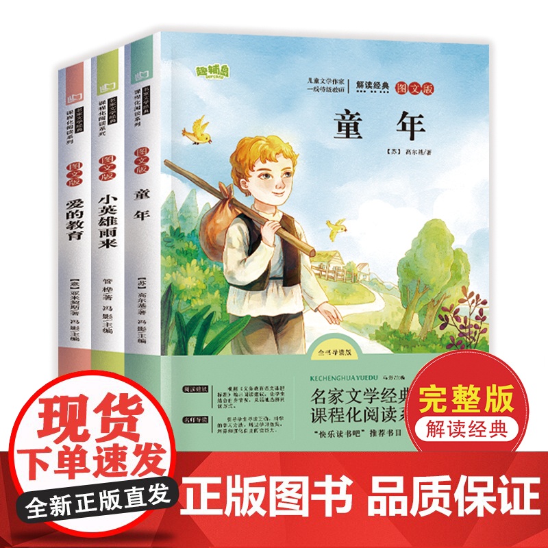 当当 全套3册童年爱的教育和小英雄雨来六年级上册必读的课外书老师经典书目正版完整版高尔基管桦原著快乐读书吧6上小学阅读