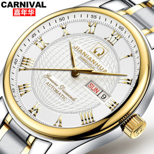 瑞士嘉年华CARNIVAL手表 新款名匠商务男士全自动机械表 男表休闲时尚日历星期防水金属精钢男表 腕表8667G精钢款